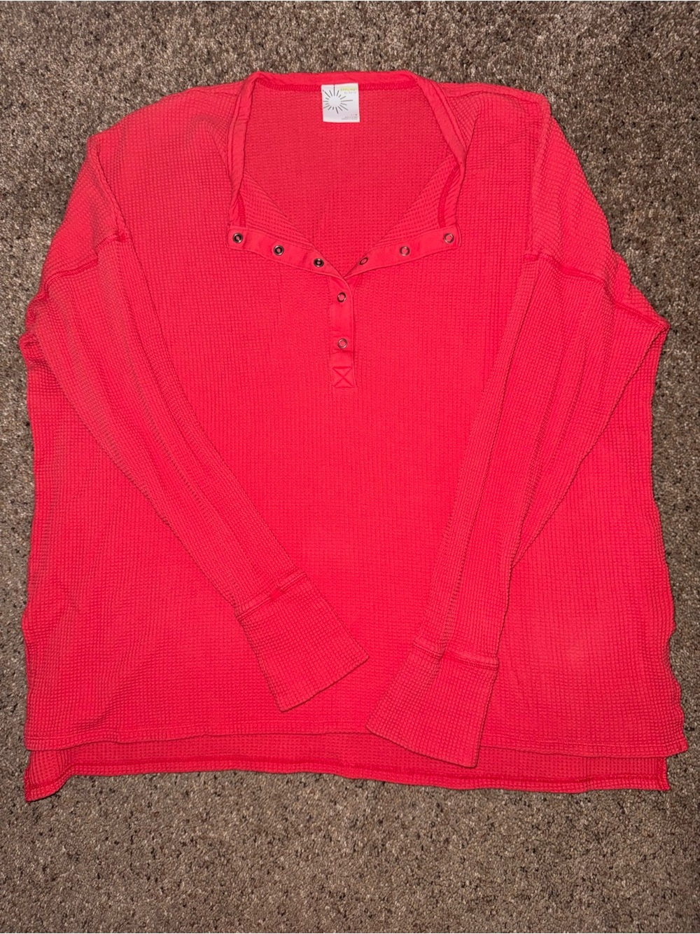 aerie Red Waffle Henley Long Sleeve Top